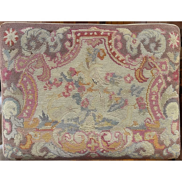 English Antique 19th Century Georgian Mahogany Stool With Needlework Petit Point Cover For Sale - Image 3 of 9