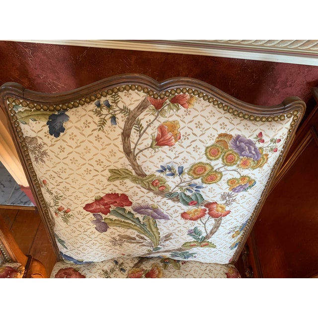 Antique Designer Fabric Upholstered Side Chairs - a Pair For Sale - Image 9 of 12