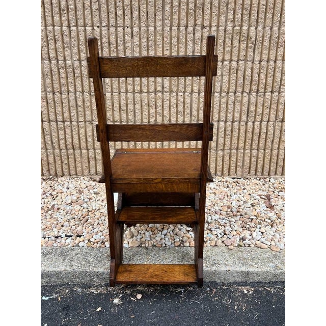 19th Century Solid Tiger Oak Metamorphic Side Chair/Library Ladder For Sale - Image 11 of 11