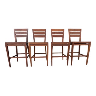 Vintage Brown Jordan Solid Teak Slat-Back Outdoor Barstools - Set of 4 For Sale