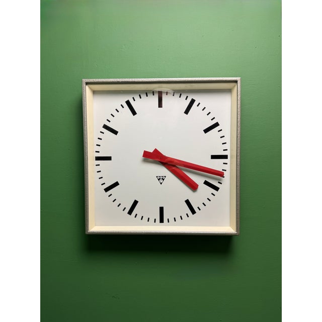 Large Czech Industrial Square Factory Clocks by Pragotron, 1970s For Sale - Image 9 of 9