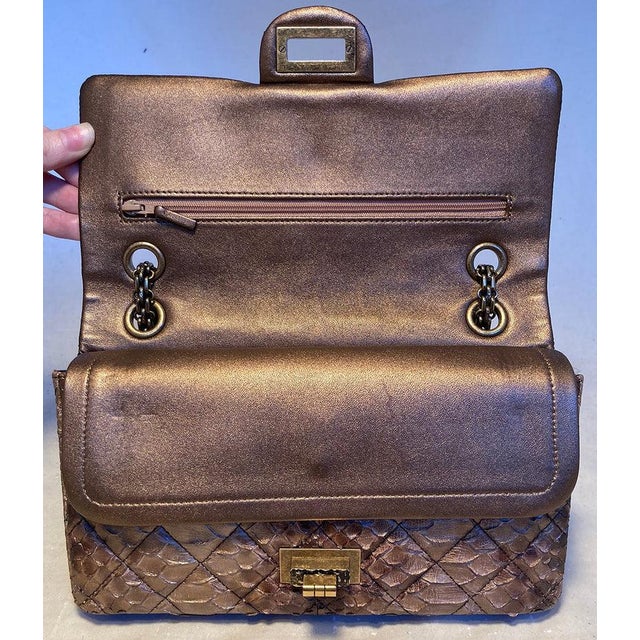Mid 20th Century Mid 20th Century RARE Chanel Metallic Copper Python 2.55 Double Flap Classic For Sale - Image 5 of 6