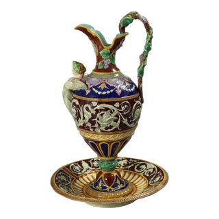 Copeland Majolica Renaissance Style Ewer and Stand For Sale