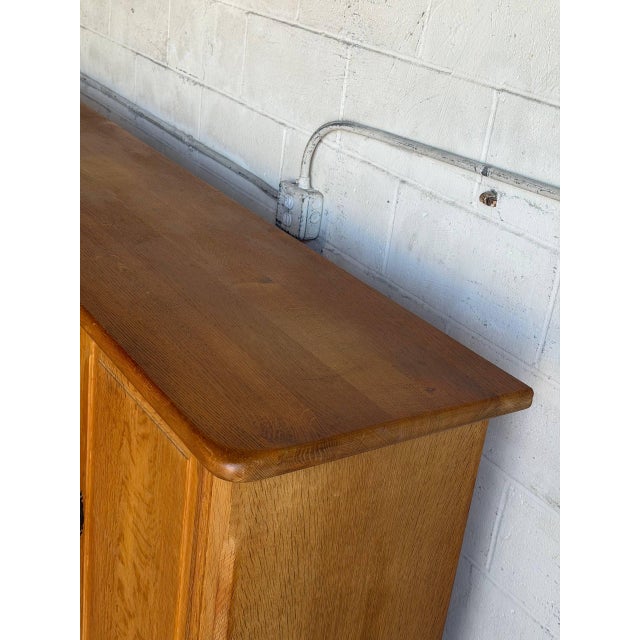 1960s In Style of Henning Kjærnulf Large Oak Sideboard Сredenza With 2 Leaded Glass Mid-Century Modern Denmark 1960s For Sale - Image 5 of 10
