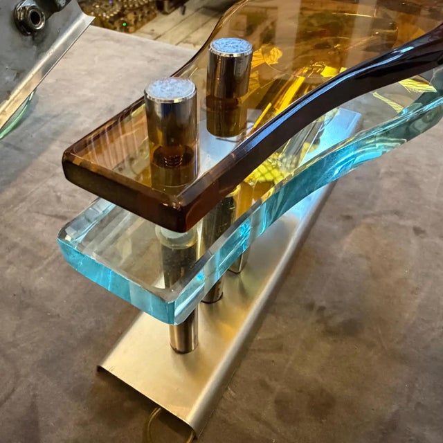 Mid-Century Modern Set of Two 1970s Space Age Amber and Green Heavy Glass Wall Sconces by Veca For Sale - Image 3 of 18