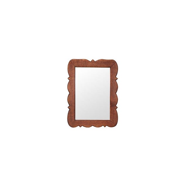 Oak Mirror with Scalloped Edge, 1970s For Sale - Image 4 of 4