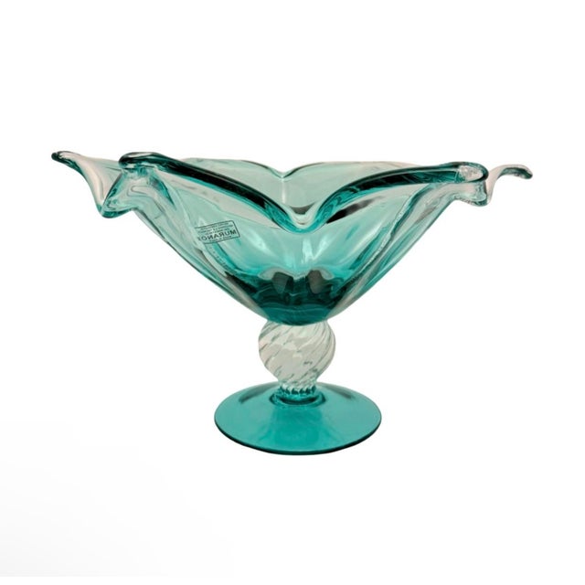 Murano Vintage Murano Italy Art Glass Footed Pedestal Centerpiece Compote Bowl Large. For Sale - Image 4 of 9