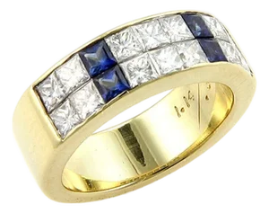 Tiffany & Co. Princess Cut Diamonds Sapphire 18k Yellow Gold Ring - Size 5