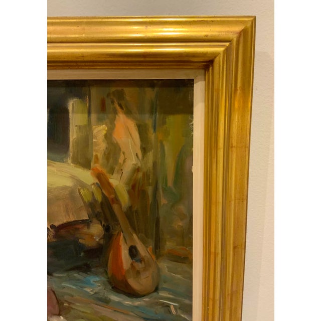 Vintage Female Figure in Though Signed Oil on Canvas Painting For Sale - Image 4 of 6