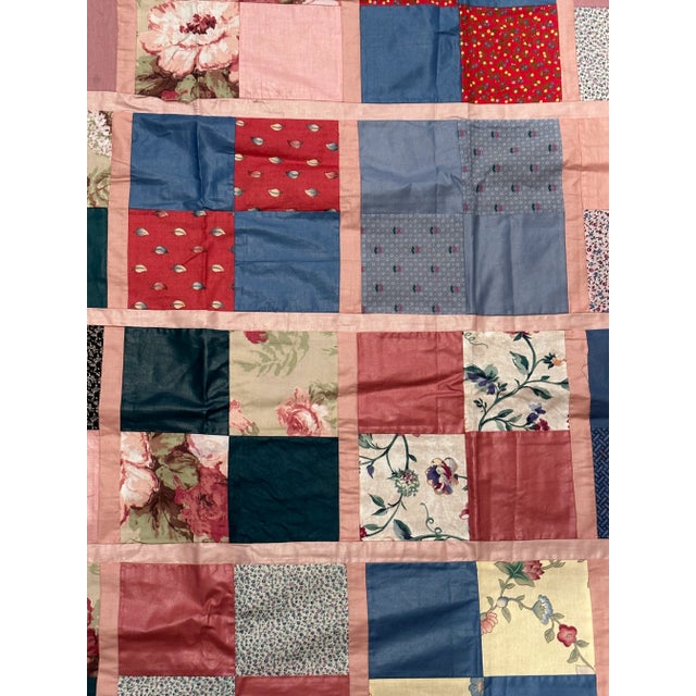 Textile Vintage Multi-Color Pink Queen Quilt Top For Sale - Image 7 of 11