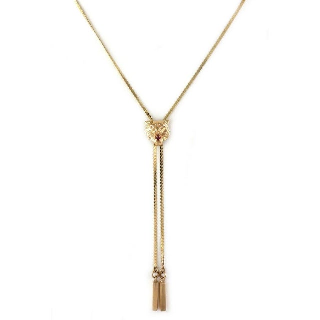 Mid 20th Century Diamond & Ruby Panther 14k Yellow Gold Slide Tassel Necklace For Sale In Miami - Image 6 of 7