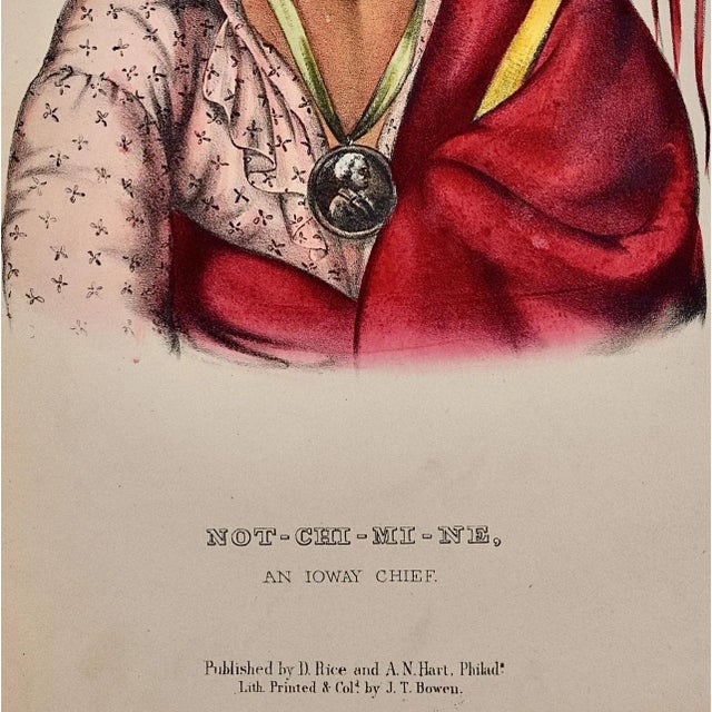 Mid 19th Century Not-Chi-Mi-Ne, an Ioway Chief: Original Hand-Colored McKenney & Hall Lithograph, 1848 For Sale - Image 5 of 6