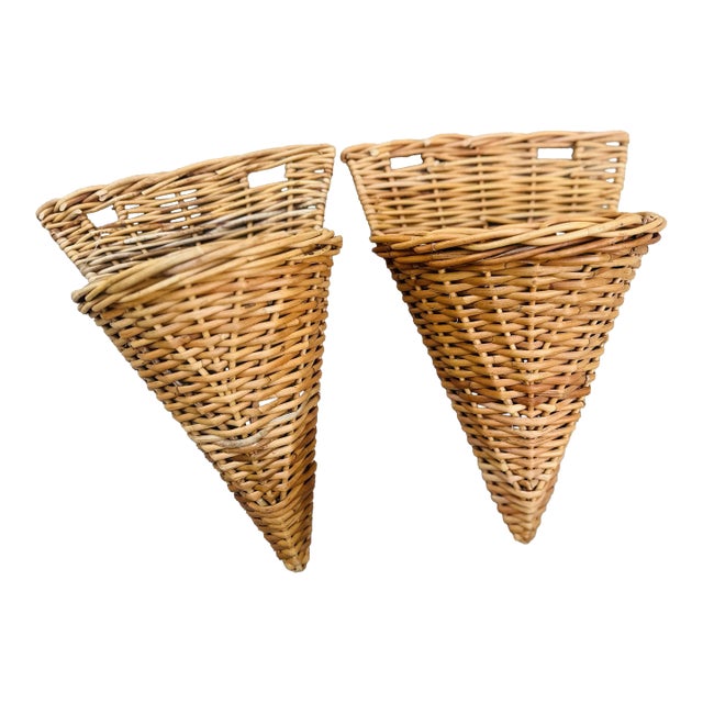 Wicker Wall Pockets, a Pair For Sale