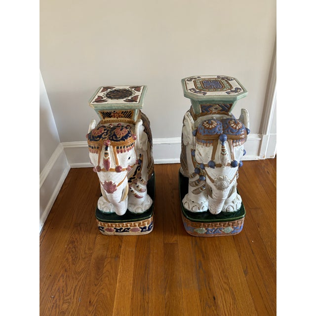 Mid 20th Century Ceramic Elephant Garden Seats - Set of 2 For Sale - Image 11 of 12