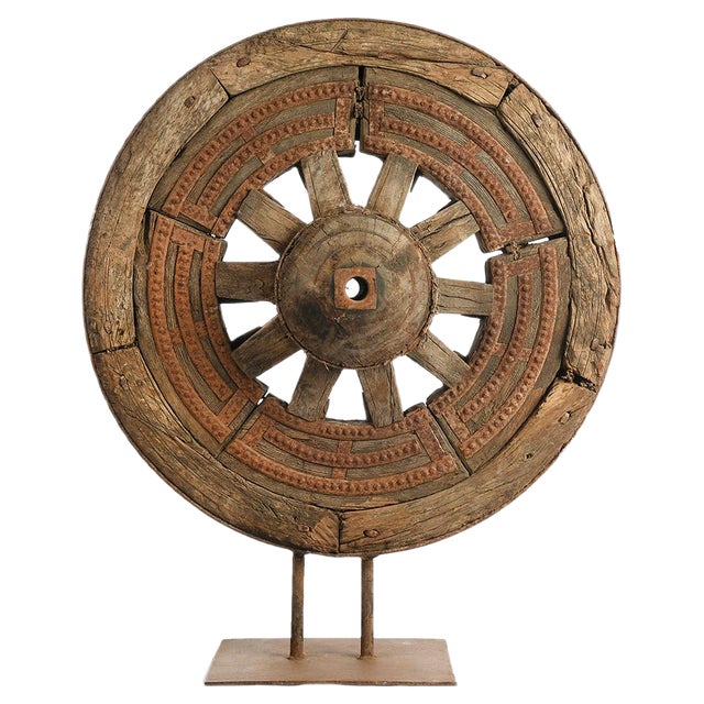 Wooden Wheel on Metal Stand, 1850s For Sale