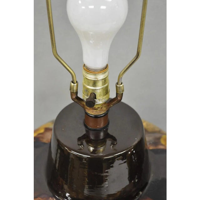 Mid Century Modern Sunset Cosco Ram Brown Drip Glaze Pottery Table Lamps Pair B For Sale - Image 9 of 12