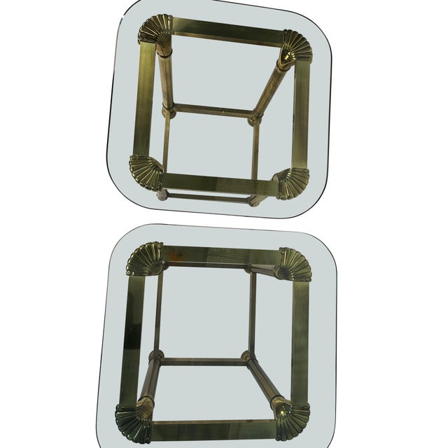 Traditional 1950's Brass and Glass Side Tables with Shell Decoration - A Pair For Sale - Image 3 of 18