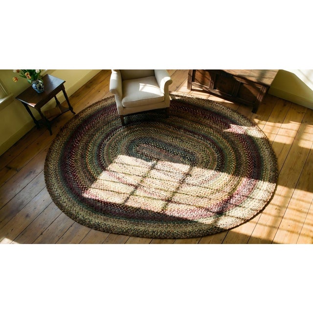 Durable Multicolor and Oval Geometric Design Vintage American Braided Rug For Sale - Image 12 of 12