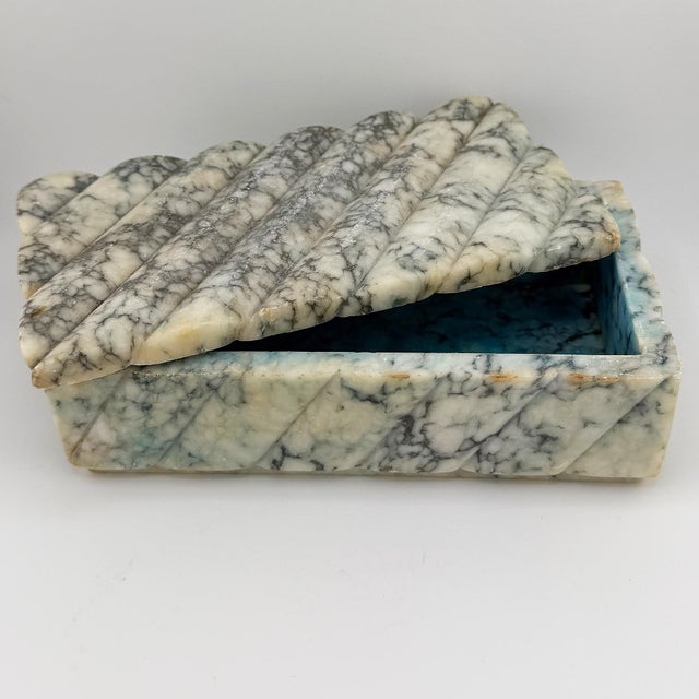 Stone Vintage Italian Carved Bardiglio Marble Art Deco Cigarette Box or Jewelry Casket For Sale - Image 7 of 11