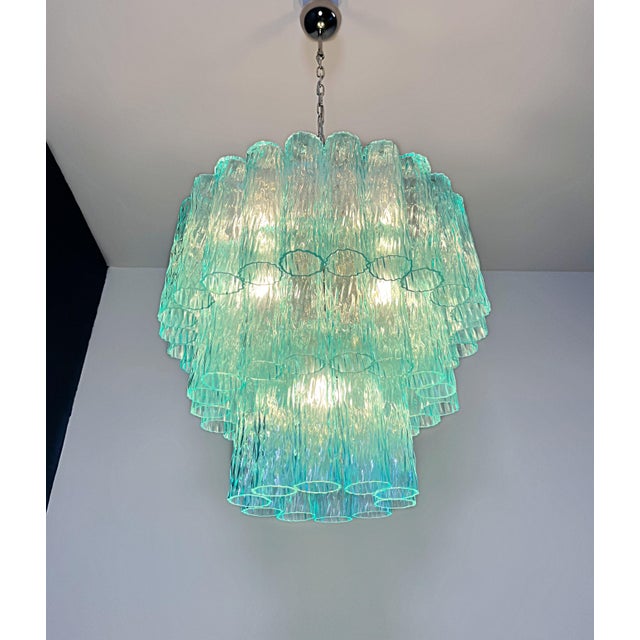 Large Turquoise Murano Glass 3-Tier Tube Chandelier from Venini, 1990s For Sale - Image 10 of 18