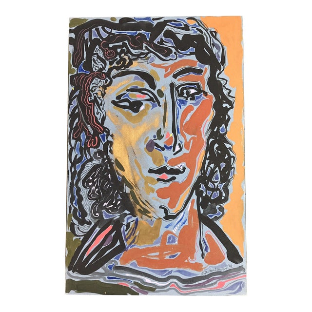 Contemporary Original E.J.Hartmann Abstract Portrait Drawing Signed For Sale