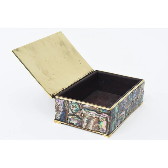 Brass Vintage Restored MCM Brass Turtle, Abalone and Rosewood Hinged Box, 1950's For Sale - Image 8 of 13