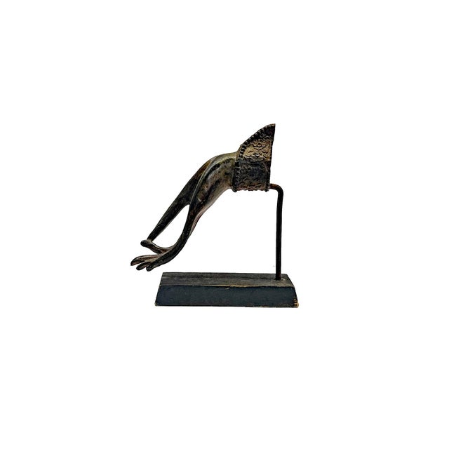 This captivating display art piece features a vintage metal sculpture of a Buddha hand in the Vitarka Mudra posture,...