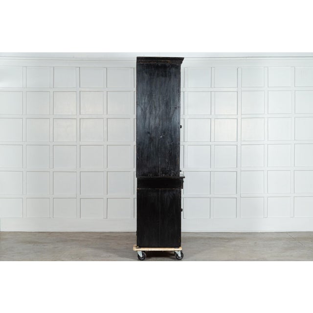 19th Century English Ebonised Pine Breakfront Housekeepers Cabinet For Sale - Image 3 of 14
