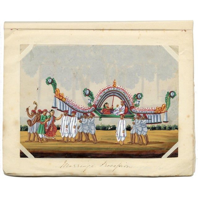 Paper Indian Company School, Marriage Procession, 1800s, Gouache on Paper For Sale - Image 7 of 9