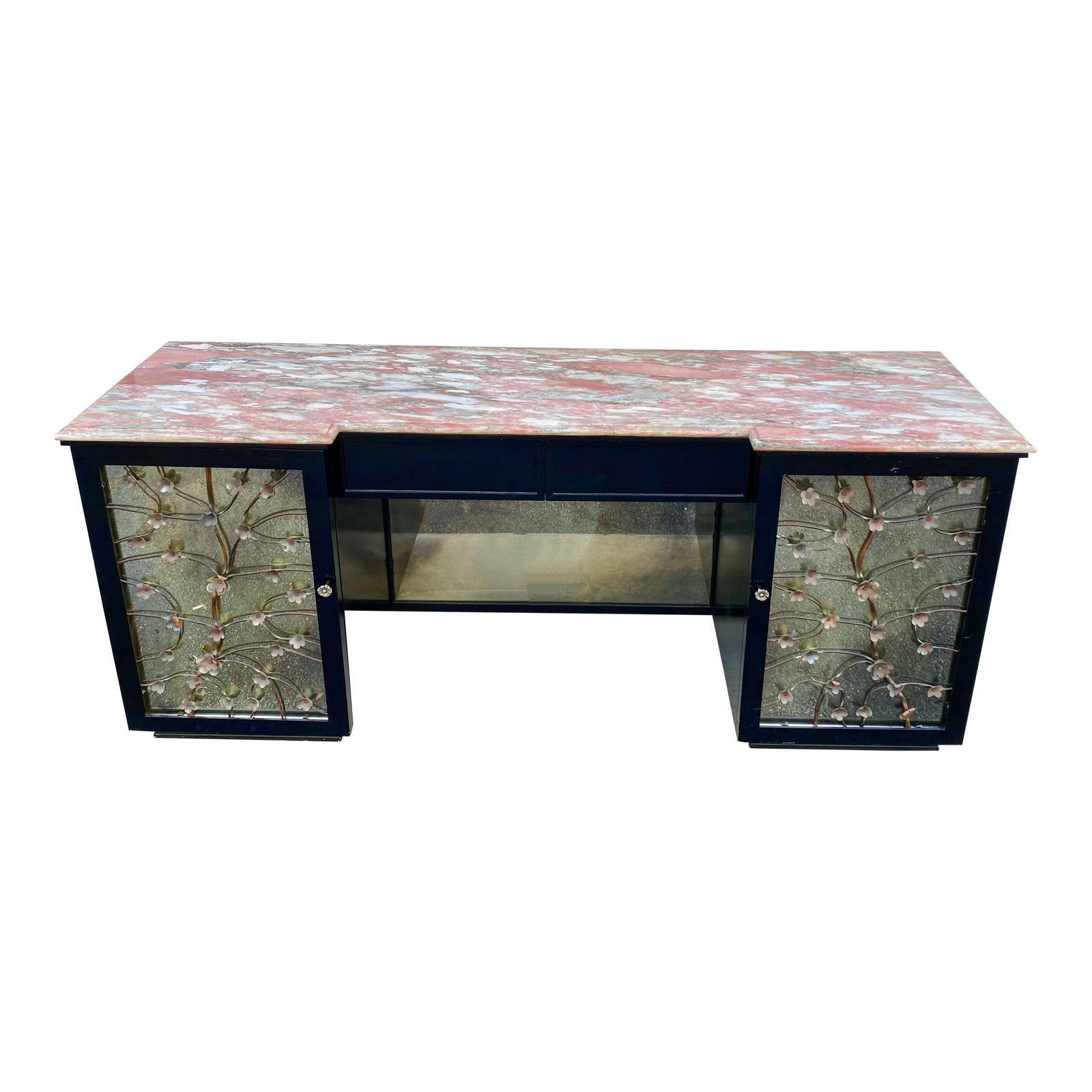 Hollywood Regency Lacquered Mirrored Credenza Vanity Desk Sideboard Chairish