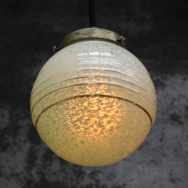 1950s French Clichy Green Reeded Glass Pendant Lamp For Sale - Image 5 of 8