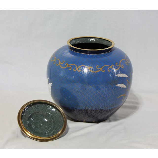 Large Chinese Double Swan Cloisonne Companion Urn For Sale - Image 9 of 10