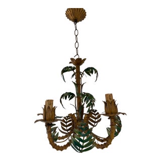 1950 French Tole Faux Palm Tree Five-Light Chandelier Mid Century Modern For Sale