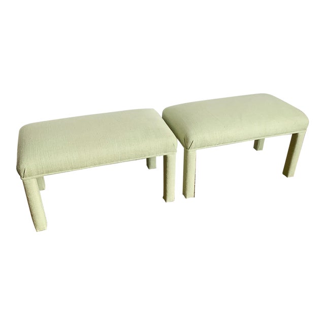 Postmodern Green Fabric Parsons Low Stools - a Pair For Sale