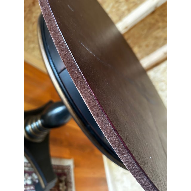 Wood 1990s Round Cherry Black Foyer Accent Table by Hooker Furniture Co. With Inlay and Protective Pad For Sale - Image 7 of 9