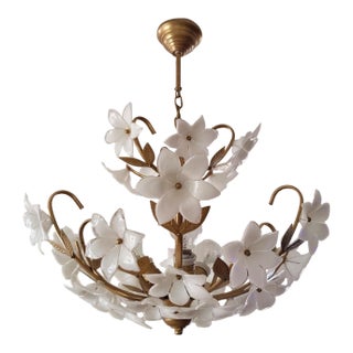 Vintage Murano Styled 3 E27 Lamp Floral Glass Metal Chandelier For Sale