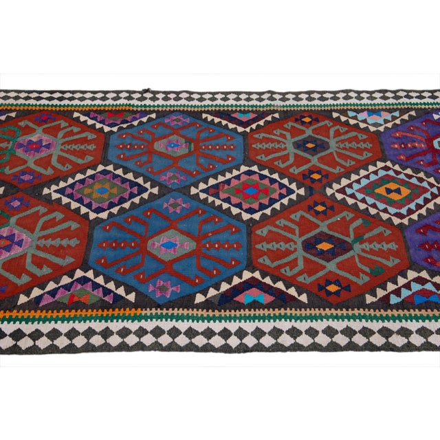 1960s Vintage Kilim Handmade Flatweave Tribal Multicolor Wool Runner For Sale - Image 5 of 11