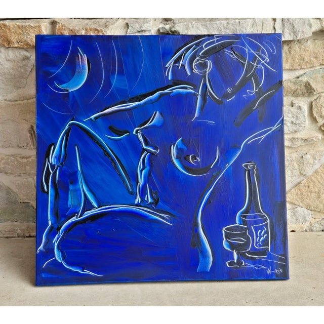 2000 - 2009 Mark Kasav Original Painting on Canvas "Blue Moon Nude" Woman, 30" X 30" For Sale - Image 5 of 14