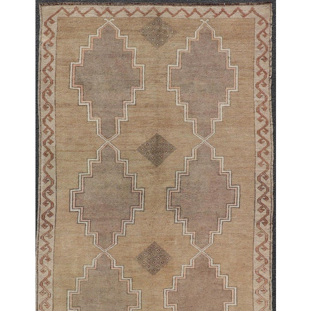 Vintage Turkish Kars Gallery Rug With Repeating Medallions in Taupe and Beige For Sale - Image 4 of 12