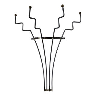 Zigzag Wall-Mounted Coat Rack in Metal and Brass, 1960s For Sale