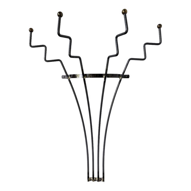 Zigzag Wall-Mounted Coat Rack in Metal and Brass, 1960s For Sale