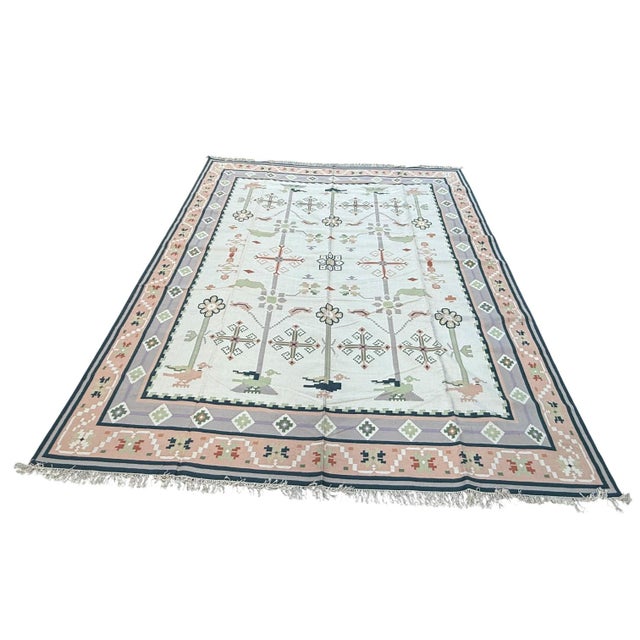Handmade Dhurrie | Pastel Indian Flatweave Kilim | 12x15 For Sale - Image 4 of 6