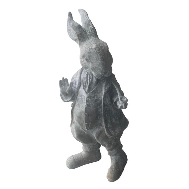 Metal Vintage Whimsical Cast Iron Dapper Rabbit Garden Statue Holding a Pipe For Sale - Image 7 of 12