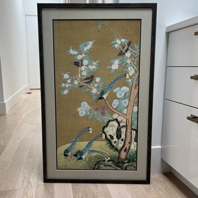 Framed Antique Persian Painting of Birds and Flowers on Silk For Sale In New York - Image 6 of 6