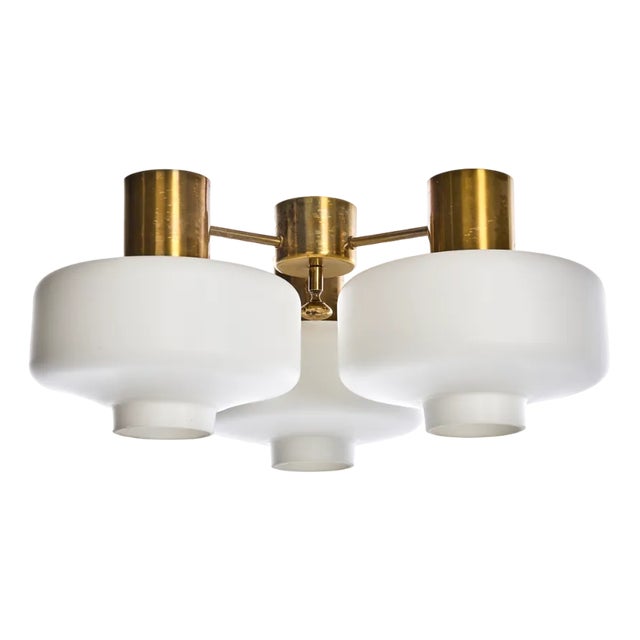 Ceiling Lamps in Brass and Opal Glass by Hans-Agne Jakobsson for Hans-Agne Jakobsson Ab Markaryd, Sweden, 1960s, Set of 2 For Sale