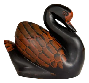 Vintage Chinese Black & Red Lacquer Swan Storage Box Jar