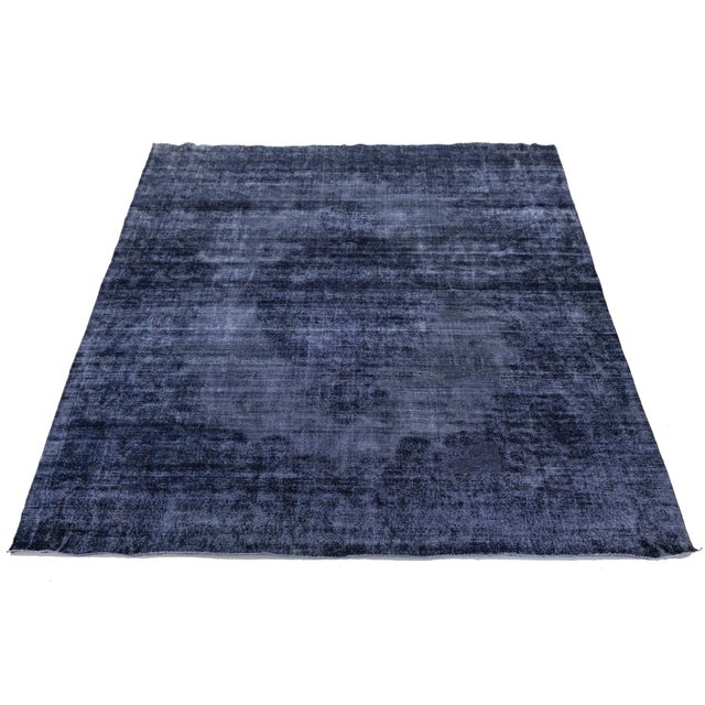 Midnight Indigo Vintage Overdyed Persian Rug – Distressed Hand-Knotted Wool For Sale - Image 9 of 10