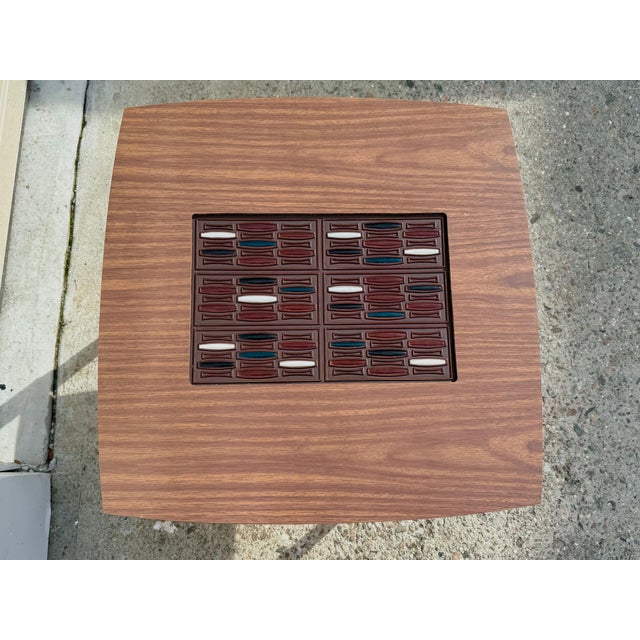 Mid 20th Century Vintage Tiled Walnut Laminate Two-Tiered End Table For Sale - Image 5 of 8