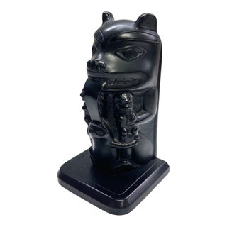 Vintage Boma Hand-Carved Black Totem Pole Sculpture For Sale