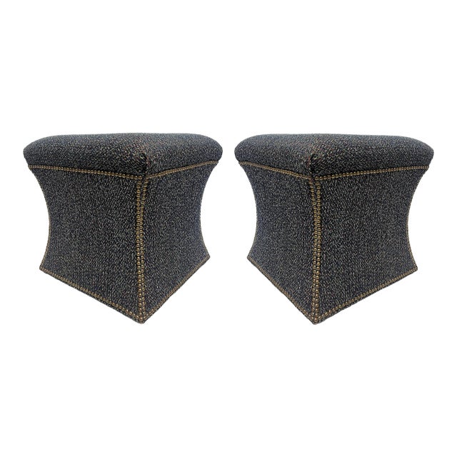 Cami Stools or Ottomans Upholstered With Nail Head Trim, Pair For Sale